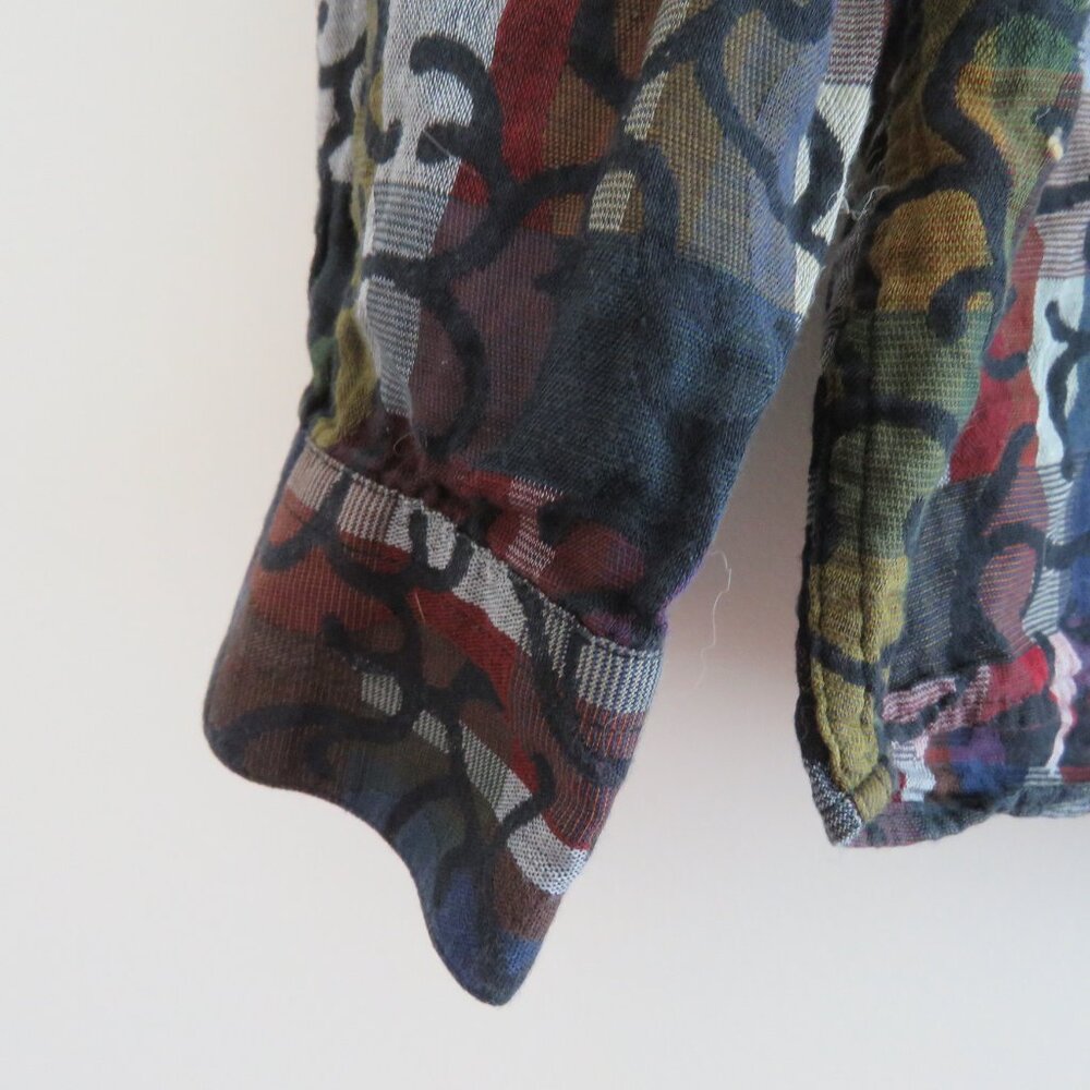 VINTAGE JHANE BARNES Abstract Checked Multicolor Button Down Shirt Men's Size M - Picture 7 of 14